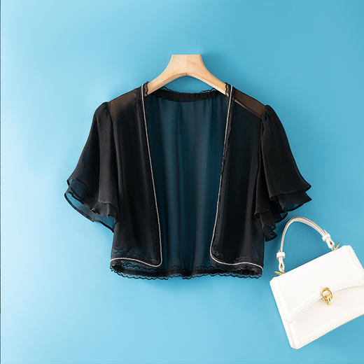 丁摩真丝 防晒衣女桑蚕丝外搭披肩开衫薄外套沙滩空调衫短蕾AL6670 商品图0