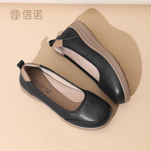 信诺软皮妈妈单鞋软底2025舒适透气新款真皮休闲平底浅口女单鞋子5C8166-6 商品图8