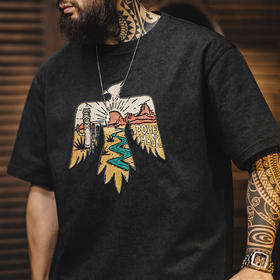 工装优选美式复古印第安雷鸟T恤棉重磅民族风刺绣印花短袖男夏季