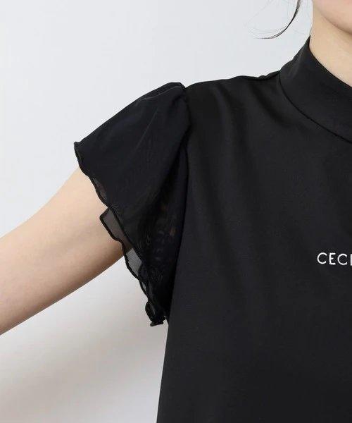 CECIL McBEE green 高尔夫女士 薄纱小飞袖立领盘扣短袖 速干运动T恤 商品图14