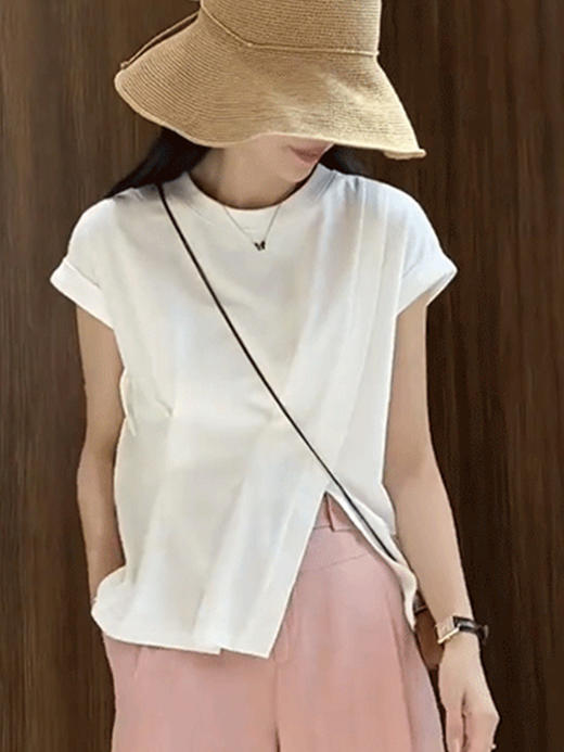 雀说下摆开叉短袖衬衫新款通勤薄款小个子休闲上衣AL45084 商品图5