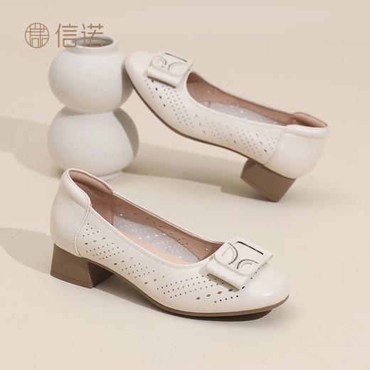 信诺真皮圆头单鞋女款2025夏季新款浅口一脚蹬通勤女鞋气质妈妈鞋5C5009-016 商品图9