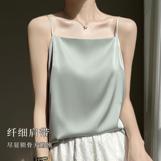 春夏轻奢珠光缎面高级感内搭吊带打底背心女一字领口百搭防走光D19一字领吊带 商品图2