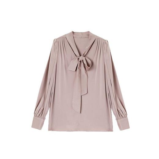 丁摩桑蚕丝衬衣女春季新款重磅真丝双乔法式V领蝴蝶结衬衫高级感上衣AL25013 商品图4