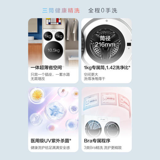 统帅（Leader）三筒快净0手洗 海尔智家出品 懒人滚筒洗衣机全自动XQGL125-MBLDE697WU1三桶 商品图8