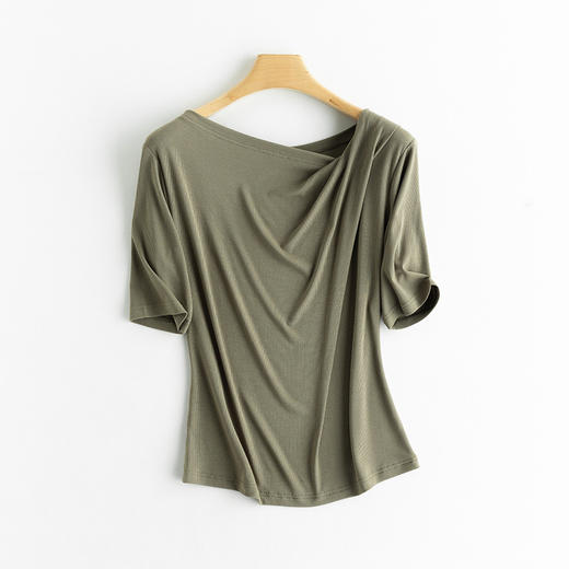 丁摩 含桑蚕丝法式罗纹荡领T恤JSY17102 商品图3