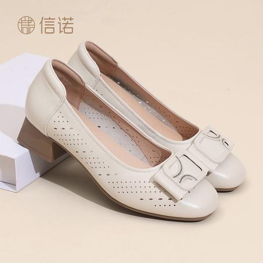 信诺真皮圆头单鞋女款2025夏季新款浅口一脚蹬通勤女鞋气质妈妈鞋5C5009-016 商品图5