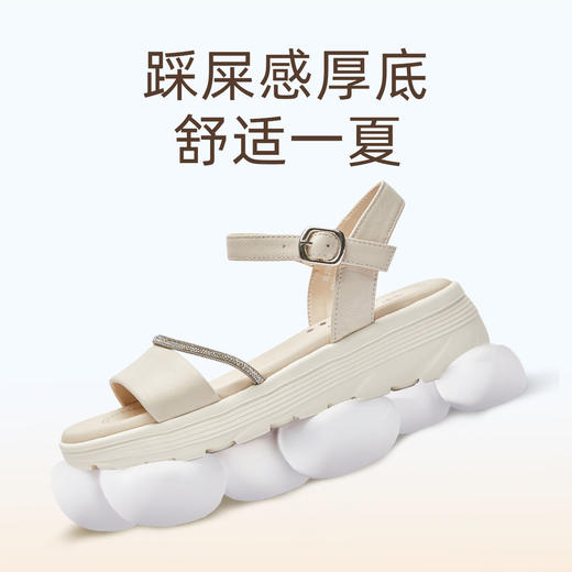 信诺真皮舒适平底凉鞋女款2025新款夏厚底踩屎感不累脚轻便妈妈鞋5L256-1 商品图2