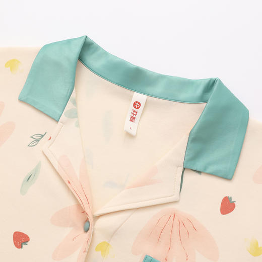 芬腾睡衣女款夏季纯棉短袖长裤薄款翻领开衫全棉可外穿家居服套装 商品图2