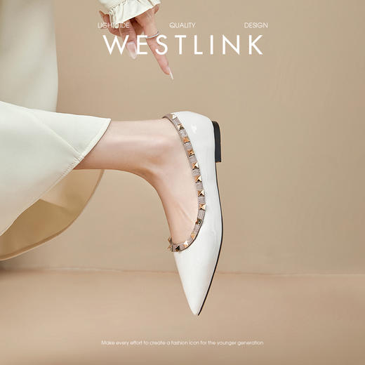 西遇铆钉尖头单鞋女新款秋季法式气质高级感瓢鞋浅口平底鞋V3147363 商品图2