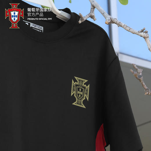 【官方正版】葡萄牙国家队 | 黑色运动T恤腰侧拼色夏季休闲通勤短袖 商品图2