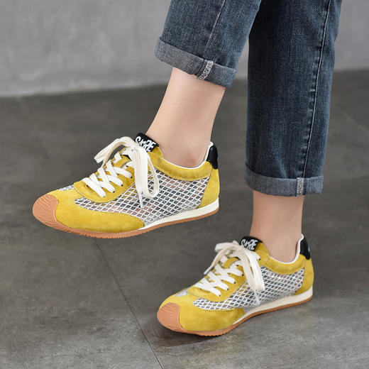 TN T6733-59糖果色透气网面系带休闲鞋真皮软底阿甘鞋运动风网鞋 商品图1