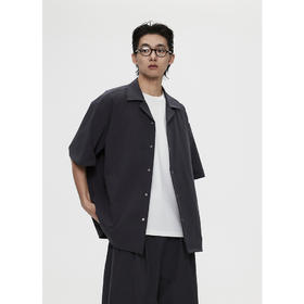 棉仓3531004002-【暗蓝冰川】SOLOTEX环保生活古巴领短袖休闲衬衫