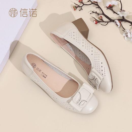 信诺真皮圆头单鞋女款2025夏季新款浅口一脚蹬通勤女鞋气质妈妈鞋5C5009-016 商品图8