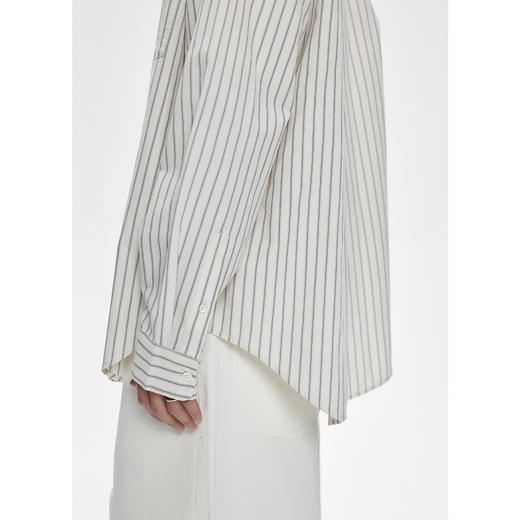 棉仓3521004002-日式盐缩JI简竖条纹宽松衬衫 商品图1