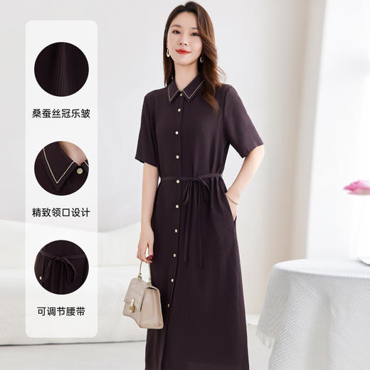 QS-82598902【100%真丝】冠乐绉桑蚕丝连衣裙女大码优雅显瘦中长H裙子8902 商品图1