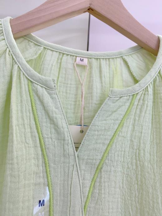 松植屋女士纯色全棉绉布短袖长裤套装女款纱布睡衣家居服 商品图7