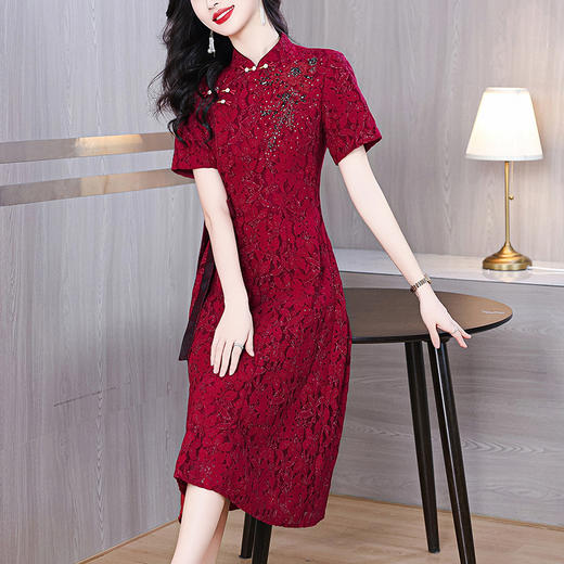 雀说蕾丝旗袍新中式礼服裙新款复古立领连衣裙AL7984 商品图0