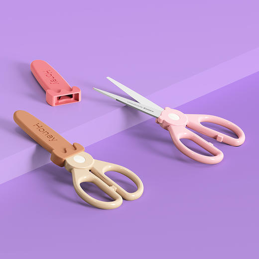 齐心 儿童卡通手工剪刀 B2789 冰淇淋保护套儿童剪刀 草莓粉 1把 商品图3