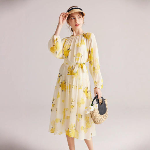 长袖真丝连衣裙女2025春夏新款微透法式仙女裙100%桑蚕丝长裙 商品图0