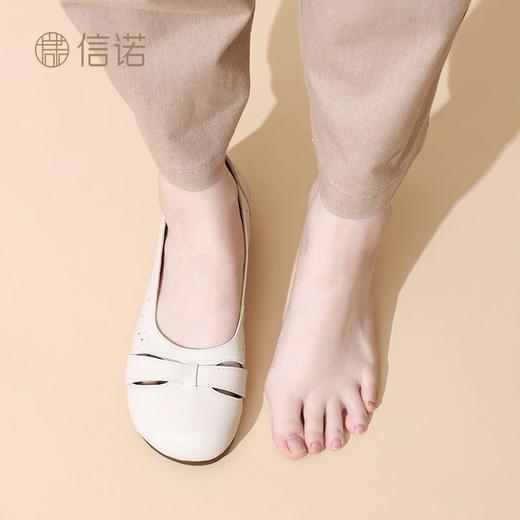 信诺真皮软底镂空浅口舒适皮鞋中老年新款妈妈单鞋拇外翻低帮女鞋5C5998-3 商品图5
