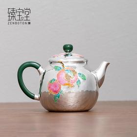 臻宝堂银壶999纯银泡茶壶足银茶具纯手工珐琅匏尊福禄寿高端茶器珐琅匏尊福禄寿150ml