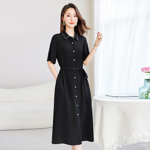 QS-82598902【100%真丝】冠乐绉桑蚕丝连衣裙女大码优雅显瘦中长H裙子8902 商品图2