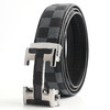合金真皮男士贴皮自动扣格纹皮带年轻人商务时尚字母扣裤腰带批发 商品缩略图5