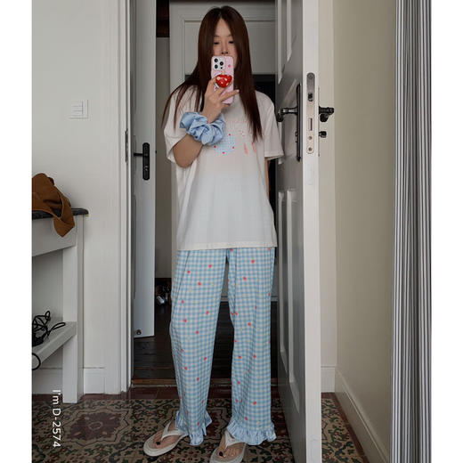 【甜系仙女】2025新款小清新短袖九分裤两件套 甜梦裤脚花边美宅衣休闲家居服休闲 商品图1