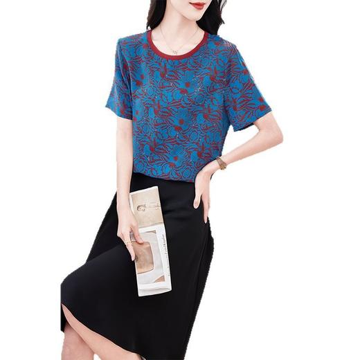 丁摩 真丝双绉圆领桑蚕丝短袖T恤女AST0109 商品图4