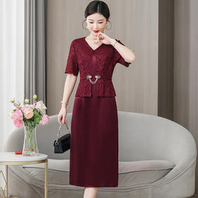 雀说喜婆婆婚宴装礼服裙子季新款酒红色连衣裙AL5571