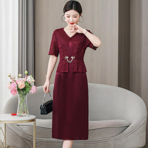 雀说喜婆婆婚宴装礼服裙子季新款酒红色连衣裙AL5571 商品图0