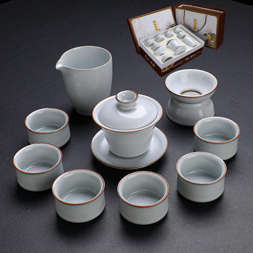 【传统工艺❗️汝窑茶具套装】风仪壶如柱畅爽，出水如柱断水利落，盖碗出汤顺畅，大小适中拿握舒适，开片陶瓷茶壶茶杯功夫茶具天青商务礼品QQ 商品图2