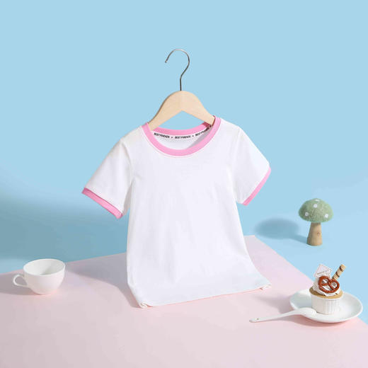 【90-140】女童夏款撞色接边短袖T恤100%棉 商品图4