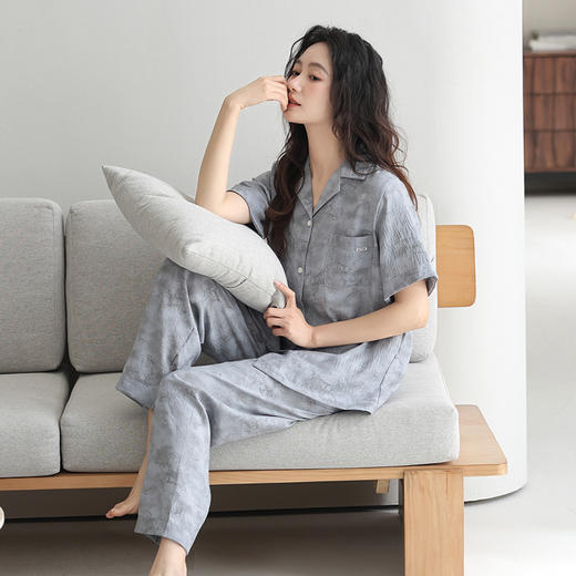 【带胸垫防走光】2025新款云朵棉短袖长裤家居服 免穿文胸日系高级感睡衣套装 商品图3