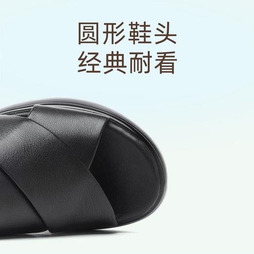 信诺妈妈拖鞋2025新款夏季中年百搭真皮厚底女鞋外穿坡跟一字拖女X5L037-99 商品图3