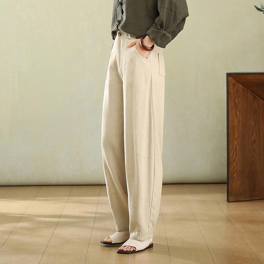 百媚生 垂感苎麻天丝萝卜裤复古宽松休闲裤灯笼裤TDA-8801 商品图3