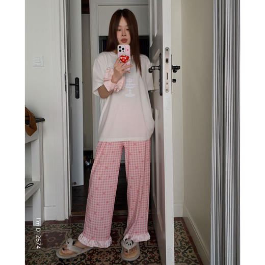 【甜系仙女】2025新款小清新短袖九分裤两件套 甜梦裤脚花边美宅衣休闲家居服休闲 商品图4