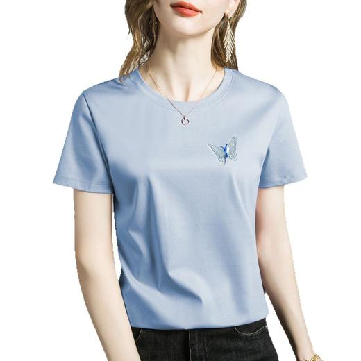 雀说高端新款立体刺绣蝴蝶丝光棉t恤女夏季ins潮修身圆领短袖气质上衣ALM735 商品图4