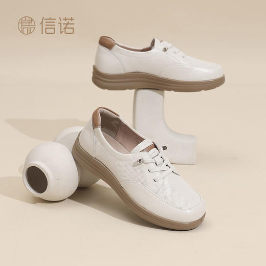 信诺真皮软底舒适妈妈皮鞋2025春夏新款平底透气单鞋休闲女鞋5C8166-13T 商品图5
