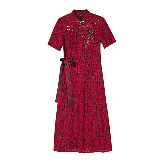 雀说蕾丝旗袍新中式礼服裙新款复古立领连衣裙AL7984 商品图4