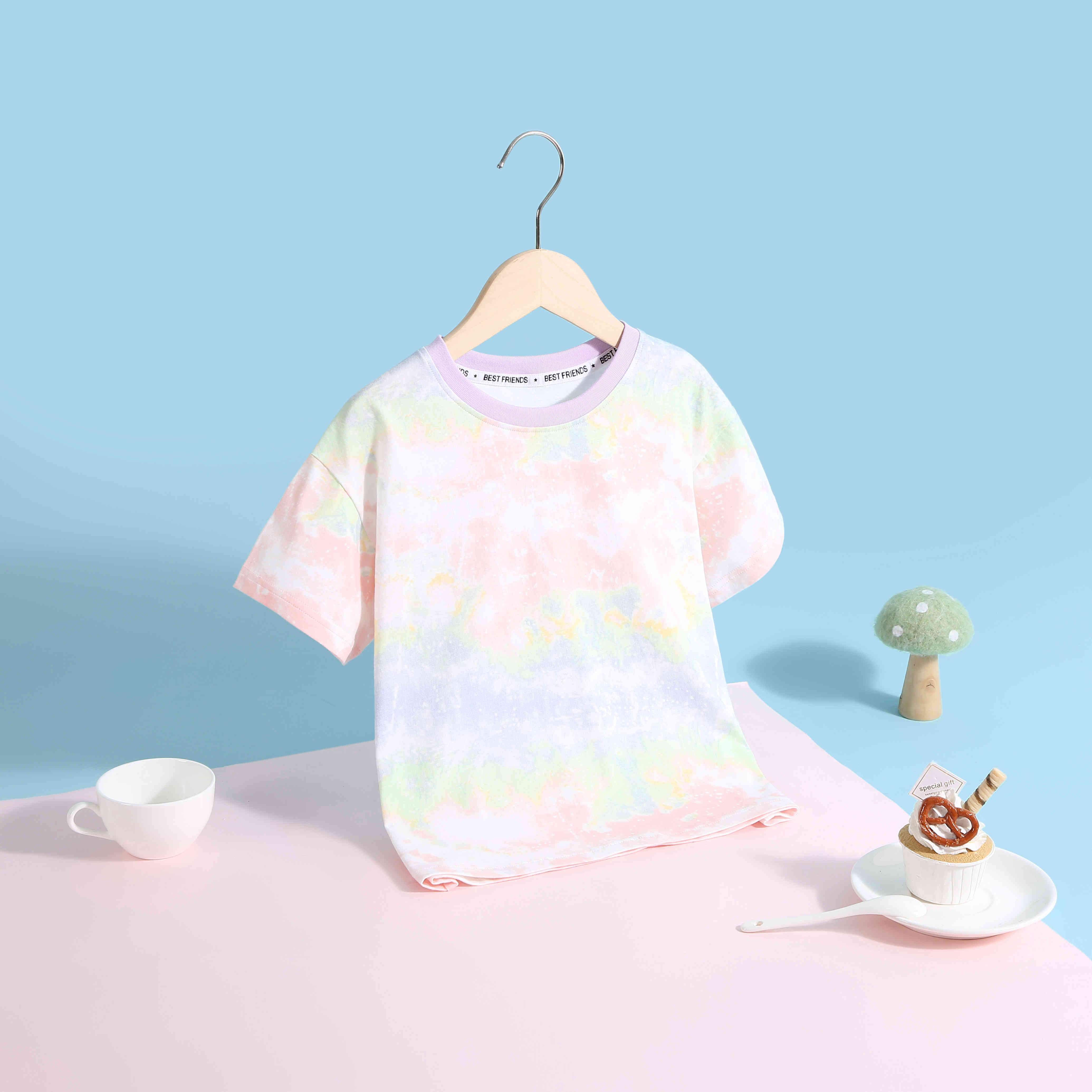 【90-140】男女童夏款扎染短袖T恤100%棉