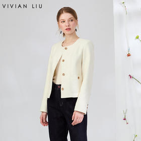 VIVIAN LIU薇薇安刘V2513103梅春女装新款时尚圆领单排扣短款外套