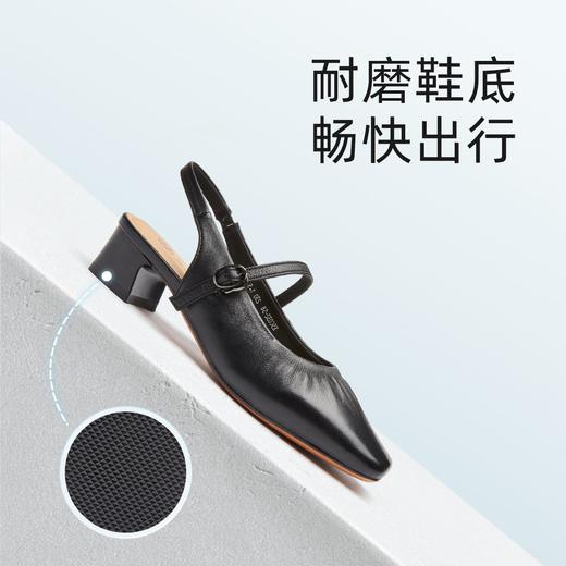 信诺羊皮粗跟包头凉鞋女2025夏季新款优雅时尚法式方头一字带凉鞋X5C032-58 商品图2