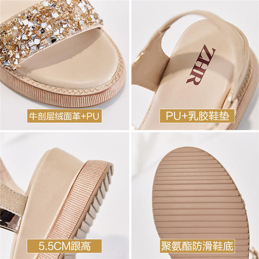 ZHR坡跟凉鞋女款2022年夏季新款平底网红超火厚底水钻时装松糕鞋 商品图3