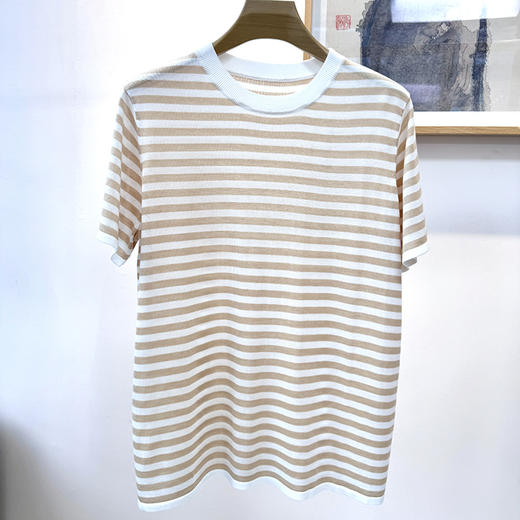 火桐hooton 莱赛尔桑蚕丝条纹圆领短袖T恤G039 商品图2