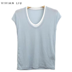VIVIAN LIU薇薇安刘C2537303夏女装新款U领针织半袖