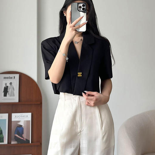 洛诗琳99827显高显瘦短款西装外套夏季短袖西装短裤两件套10331 商品图0