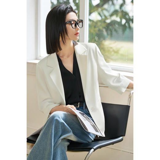 剩S/M/L 米思阳2025夏季知性通勤修身小西装收腰七分袖西装外套女5M25BX1910 商品图4