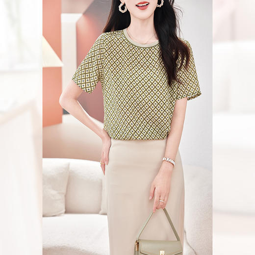 丁摩 真丝双绉圆领桑蚕丝短袖T恤女AST0109 商品图1